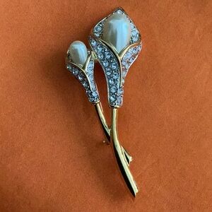 Gold and Silver Floral Brooch with Enamel and Gemstones